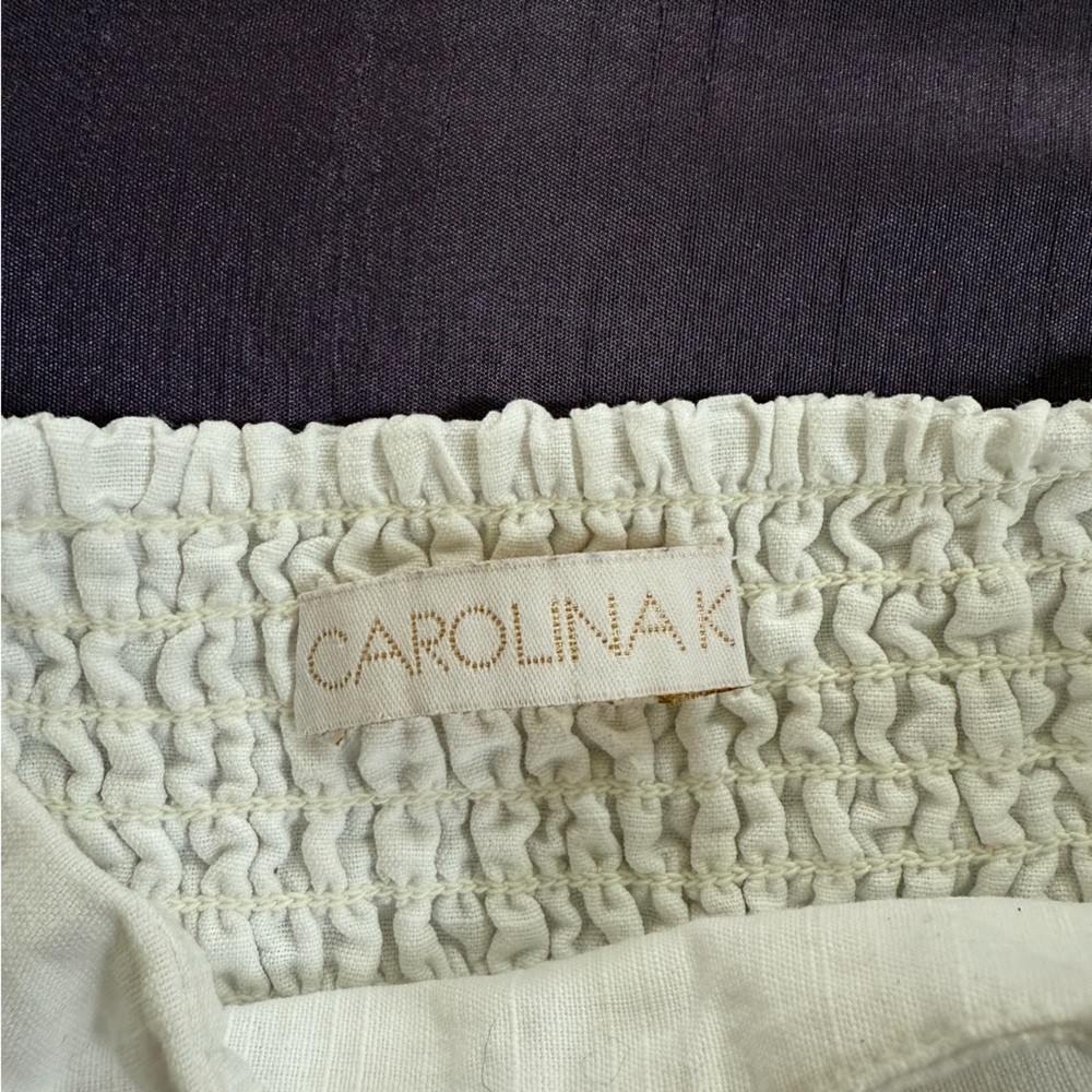 Carolina K linen blend leaf embroidered peplum cropped sleeveless top - Picture 4 of 7